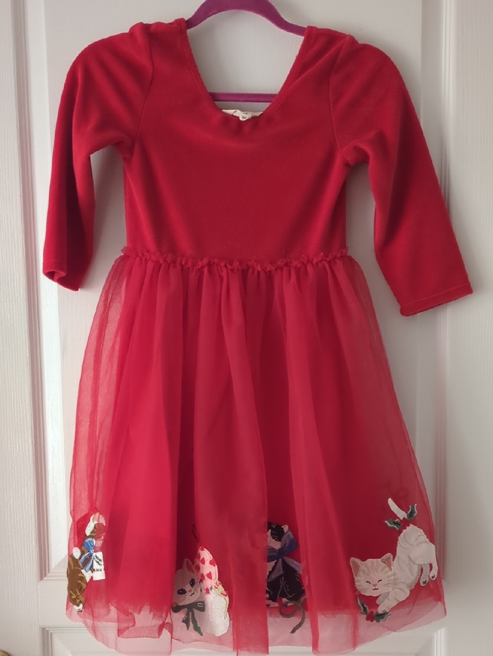 Mini Boden Red Crewneck Velvet Top Dress